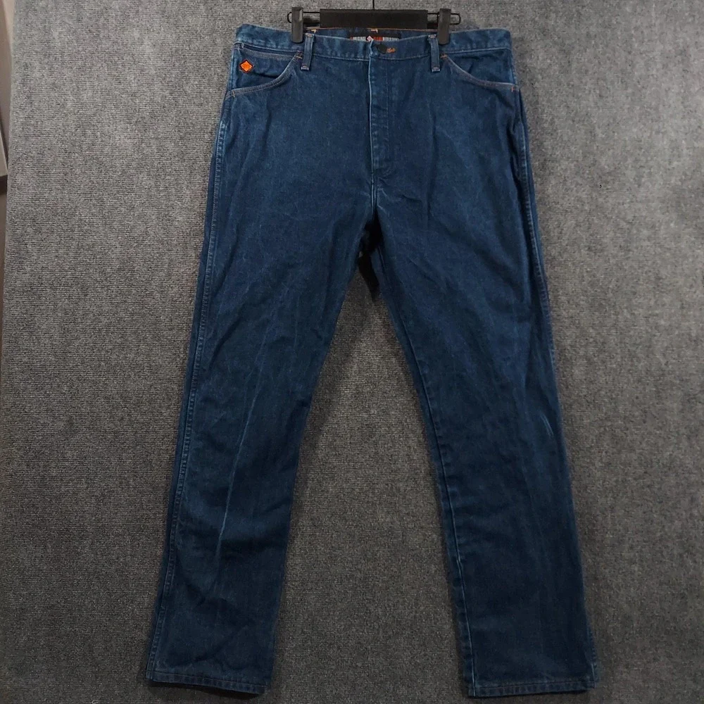 Wrangler FR 13MWZ Jeans‎ 38x34 Blue Dark Wash High Rise Bootcut Flame Resistant